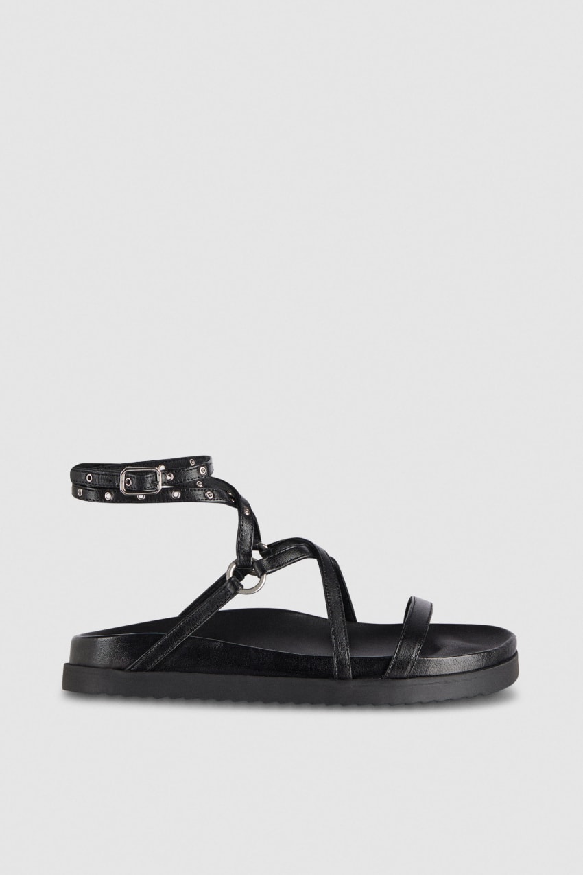 Patrizia Pepe Flat Sandals With Laces μαυρα | BKRQZNW-51