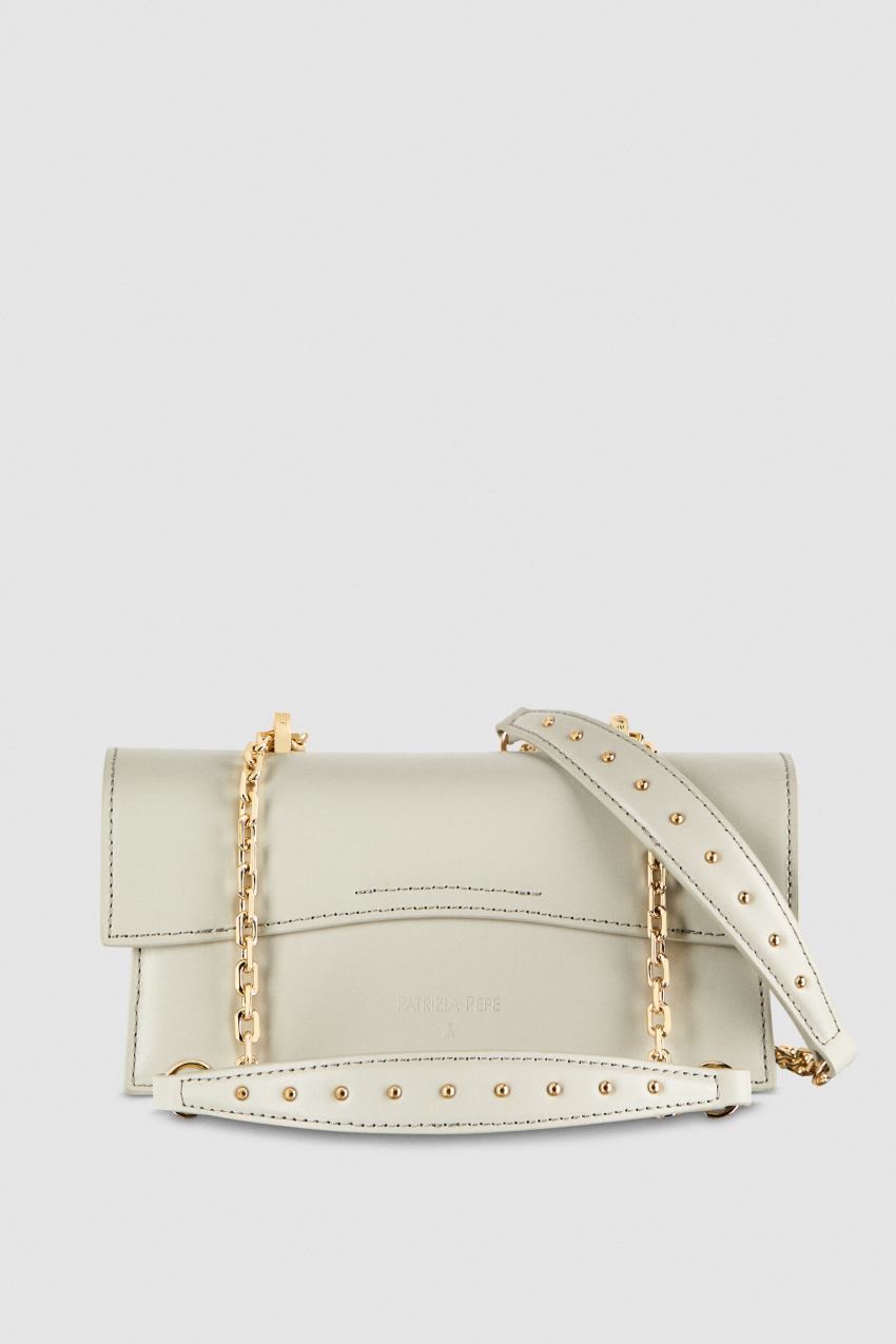 Patrizia Pepe Fly Bamby Leather Shoulder Bag γκρι | EKHBRWL-58