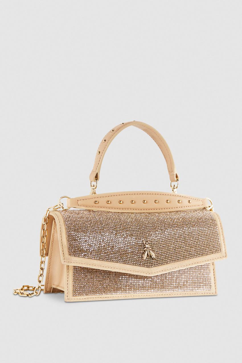 Patrizia Pepe Fly Bamby Shoulder Bag With Rhinestones Μπεζ | DOFJBAX-97