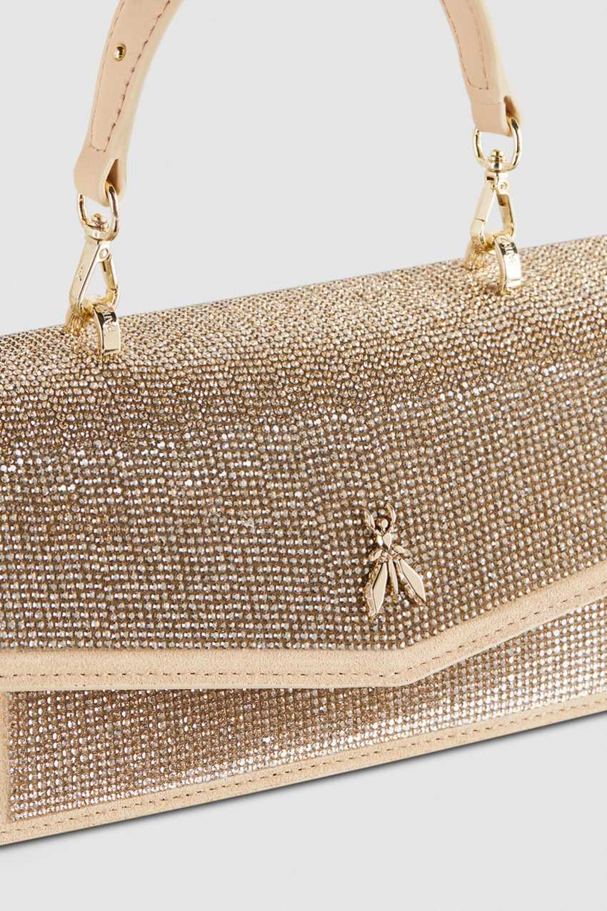 Patrizia Pepe Fly Bamby Shoulder Bag With Rhinestones Μπεζ | DOFJBAX-97