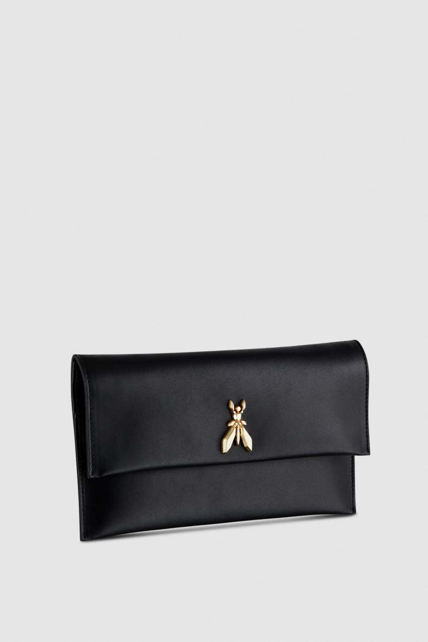 Patrizia Pepe Fly Leather Clutch Bag With Chain μαυρα | IJZXHRB-89