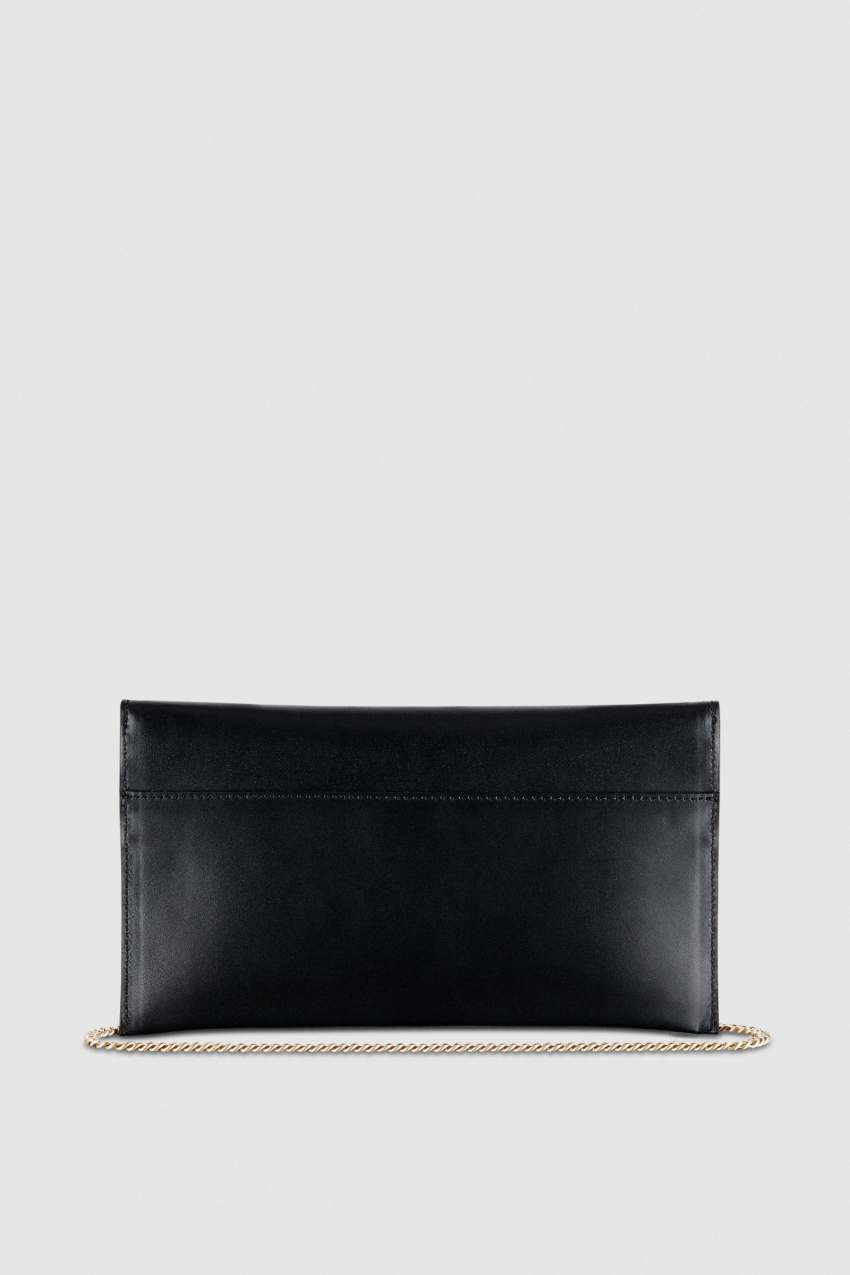 Patrizia Pepe Fly Leather Clutch Bag With Chain μαυρα | IJZXHRB-89