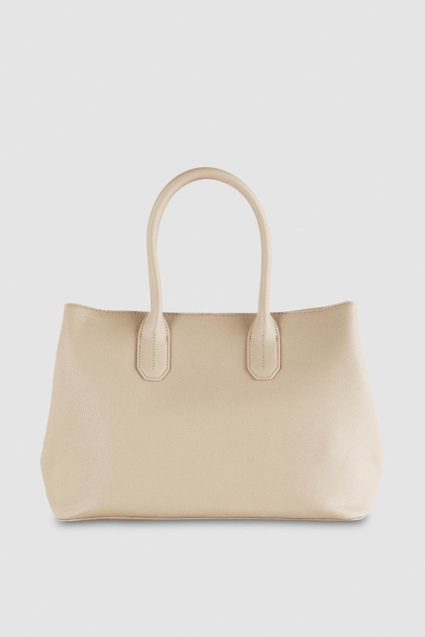 Patrizia Pepe Fly Leather Shopping Bag With Shoulder Strap Μπεζ | EJWQGSN-03