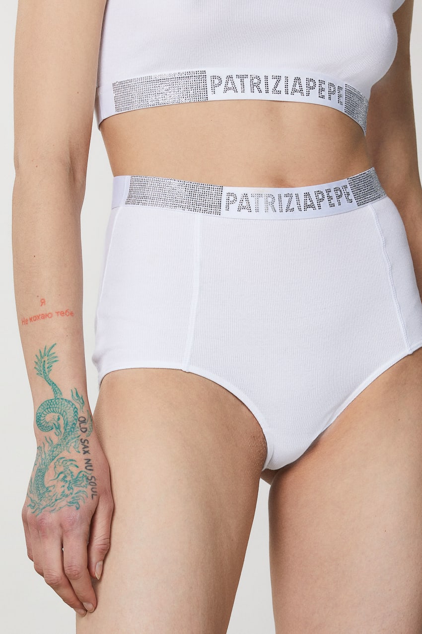 Patrizia Pepe High-waisted Briefs With Rhinestones ασπρα | NAPIDTF-08