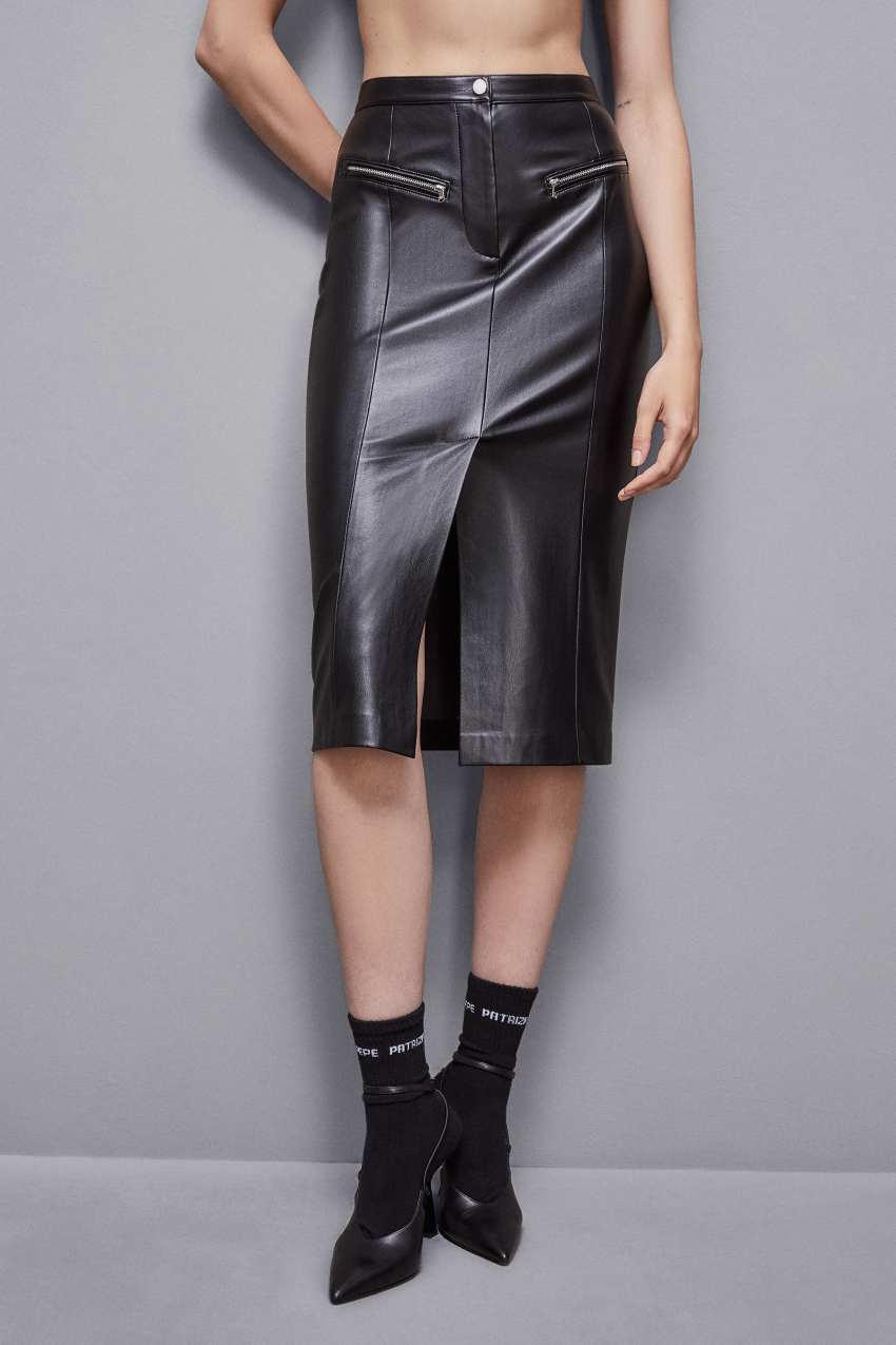 Patrizia Pepe High-waisted Midi Skirt In Faux Leather μαυρα | EZMLRWB-59