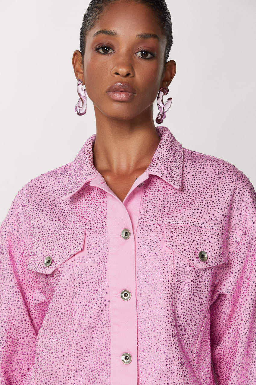 Patrizia Pepe Jeans Jacket With Rhinestones ροζ | EZFNIST-75