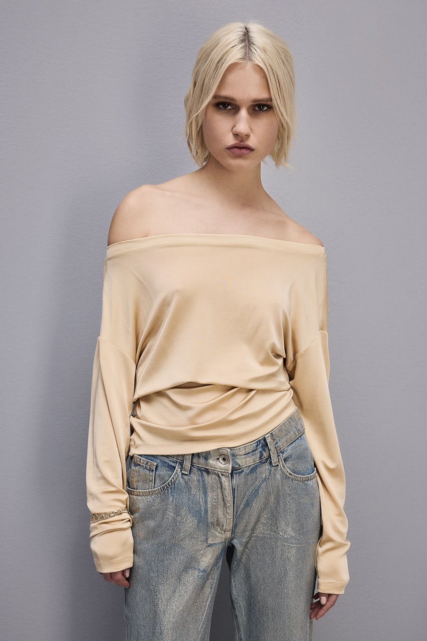 Patrizia Pepe Jersey Dropped Shoulder Sweater Μπεζ | UBJWHXQ-17