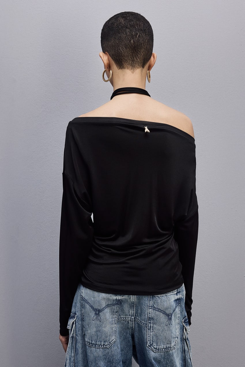 Patrizia Pepe Jersey Dropped Shoulder Sweater μαυρα | TFHSRBY-95