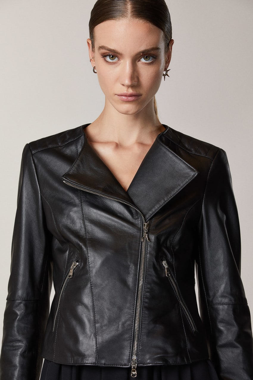 Patrizia Pepe Leather Biker Jacket With Top-stitching μαυρα | EPYKDOJ-90