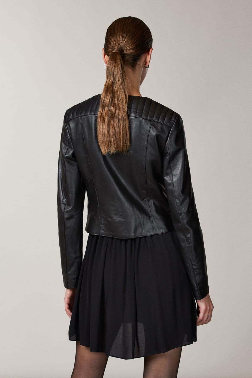 Patrizia Pepe Leather Biker Jacket With Top-stitching μαυρα | EPYKDOJ-90