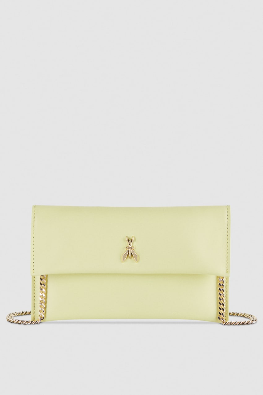 Patrizia Pepe Leather Clutch Bag With Chain Shoulder Strap κίτρινα | FYIXNPE-01