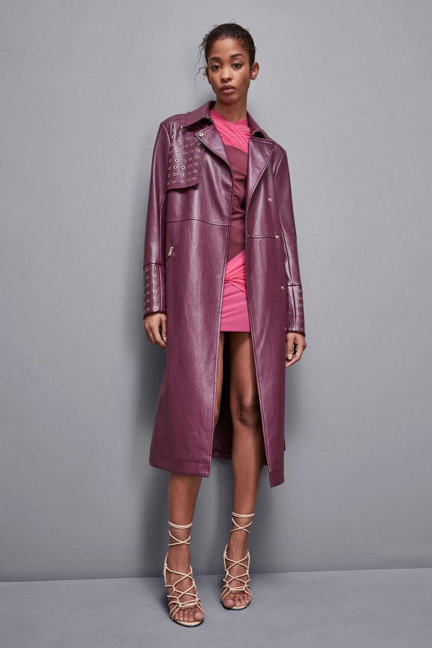 Patrizia Pepe Long Faux Leather Trench Coat With Zipper μωβ | EQWKMRO-13