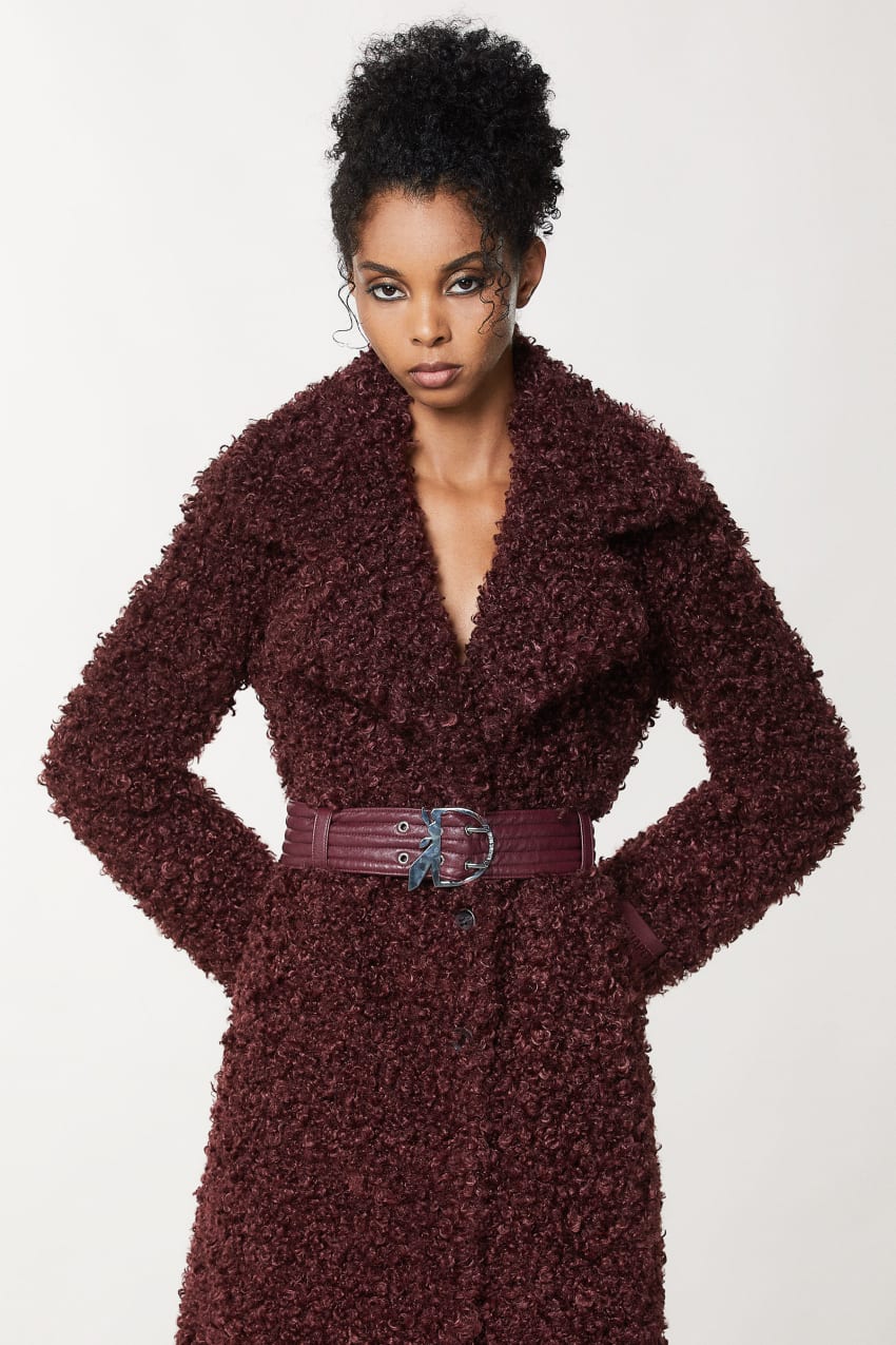 Patrizia Pepe Long Fluffy Coat With Belt μωβ | YEWRZLP-31