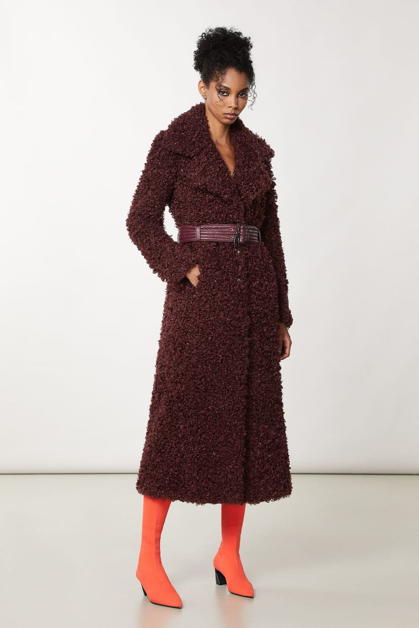 Patrizia Pepe Long Fluffy Coat With Belt μωβ | YEWRZLP-31