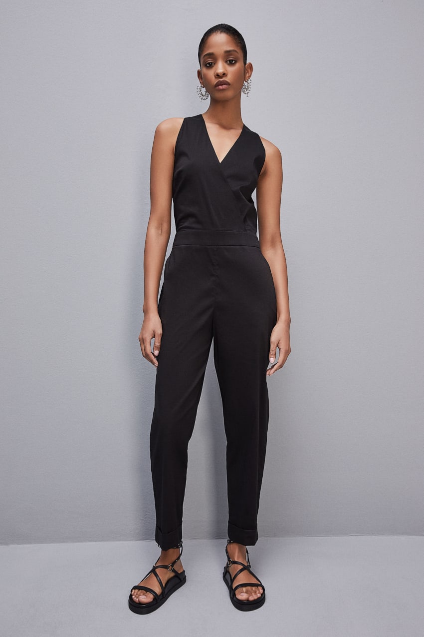 Patrizia Pepe Long Jumpsuit In Stretch Cotton-blend Poplin μαυρα | QPVFESR-70