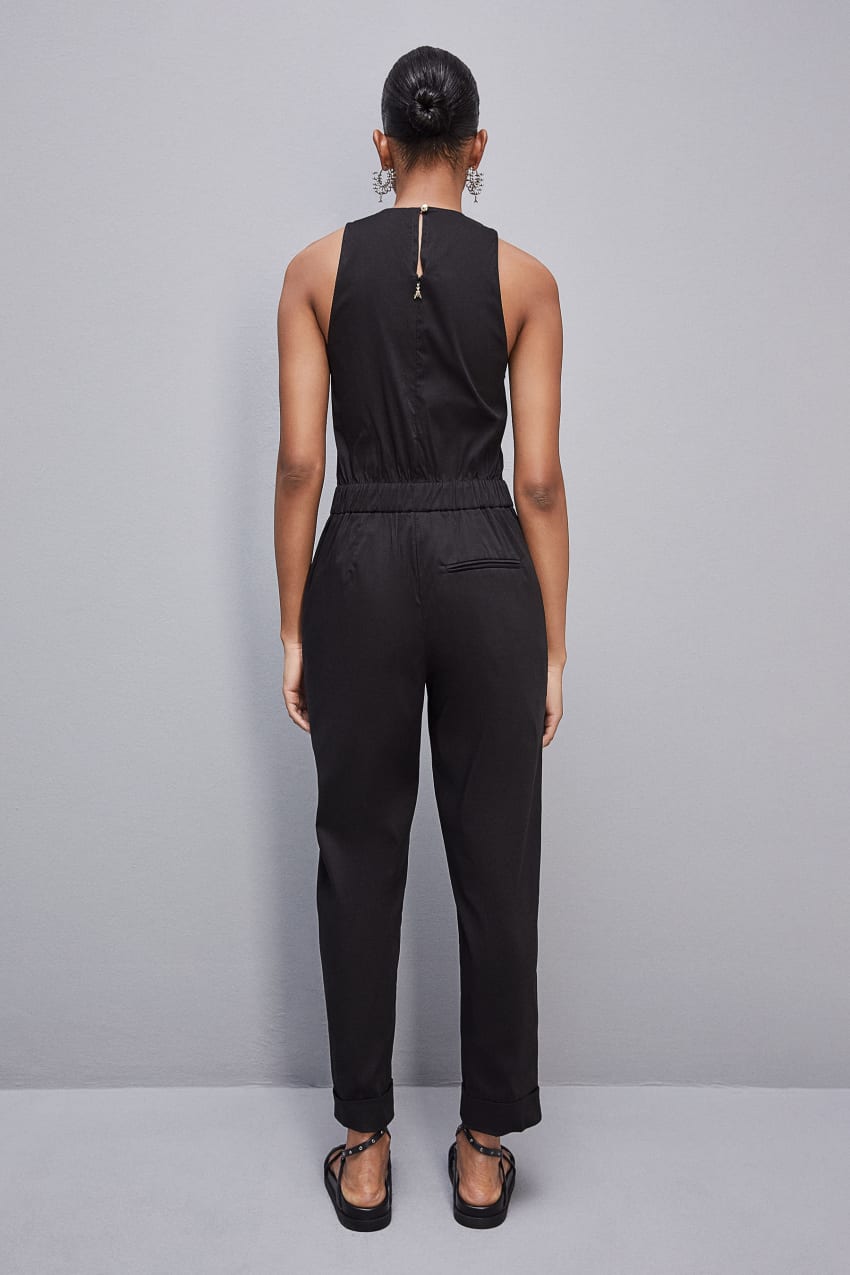 Patrizia Pepe Long Jumpsuit In Stretch Cotton-blend Poplin μαυρα | QPVFESR-70