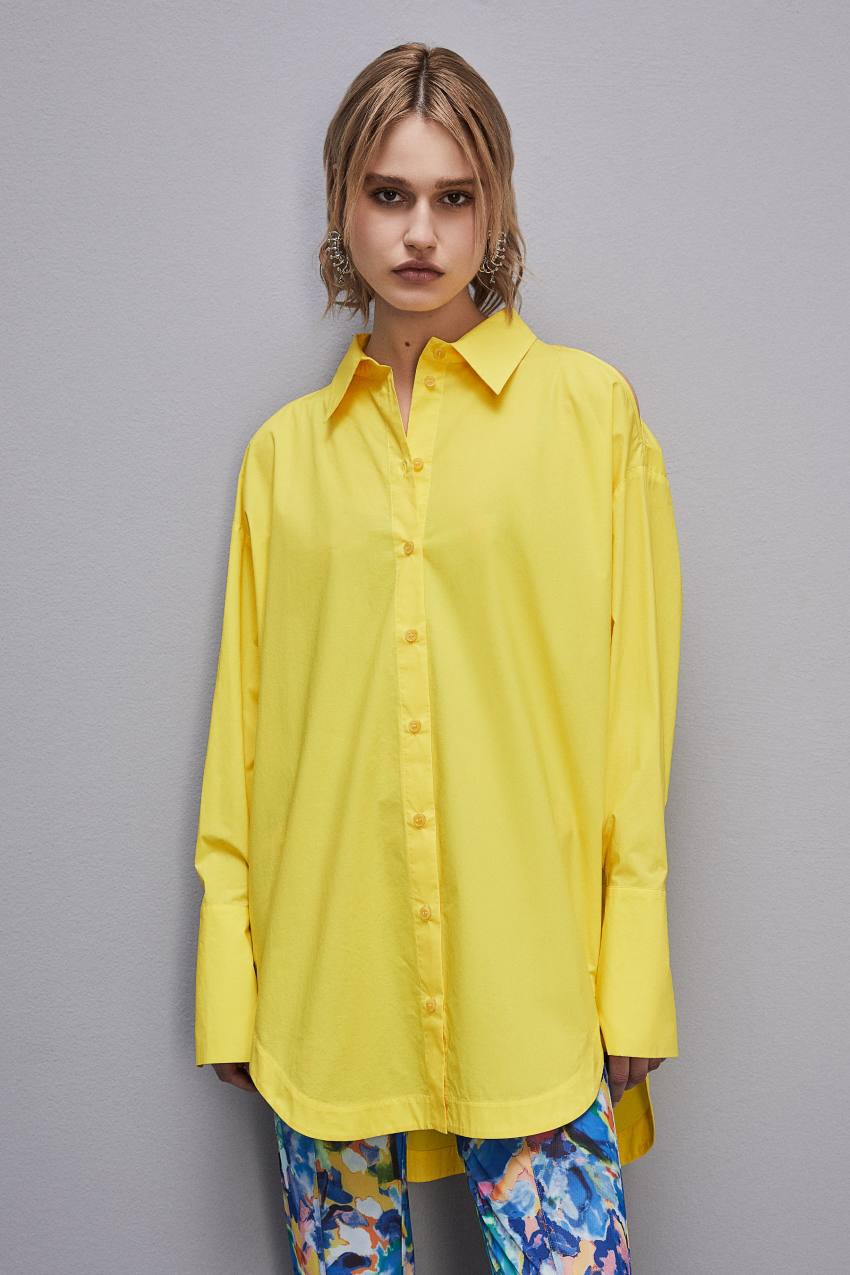 Patrizia Pepe Long-sleeved Oversized Cotton Shirt κίτρινα | ZWVKLOX-67