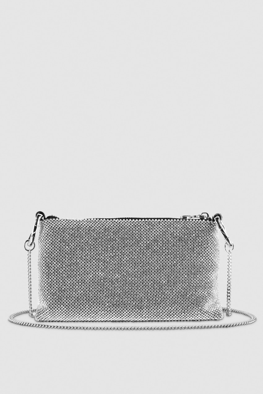 Patrizia Pepe Maxichain Rhinestone Clutch Bag ασημι | HIPLQGR-47