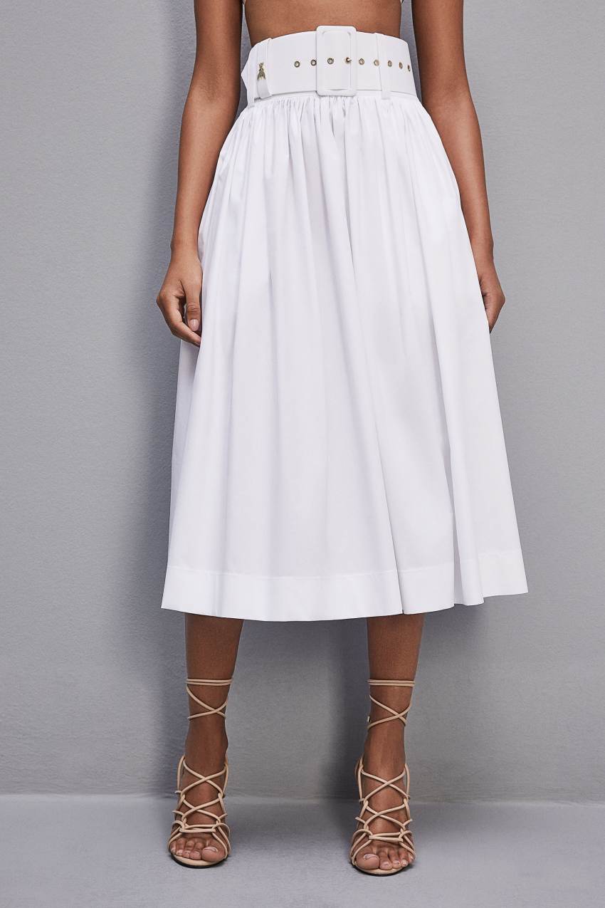 Patrizia Pepe Midi Flared Skirt With Belt ασπρα | JZBORKY-58