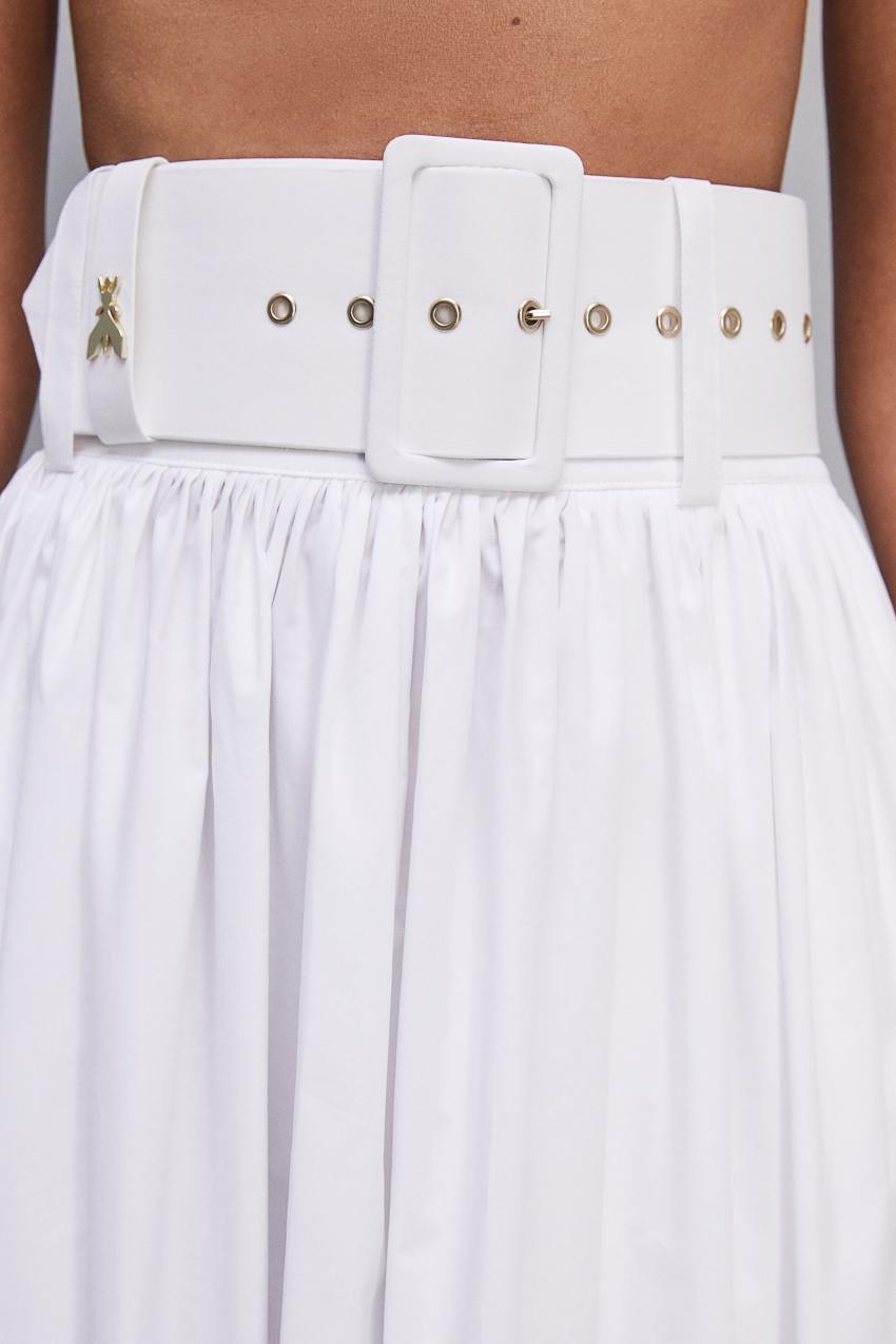 Patrizia Pepe Midi Flared Skirt With Belt ασπρα | JZBORKY-58