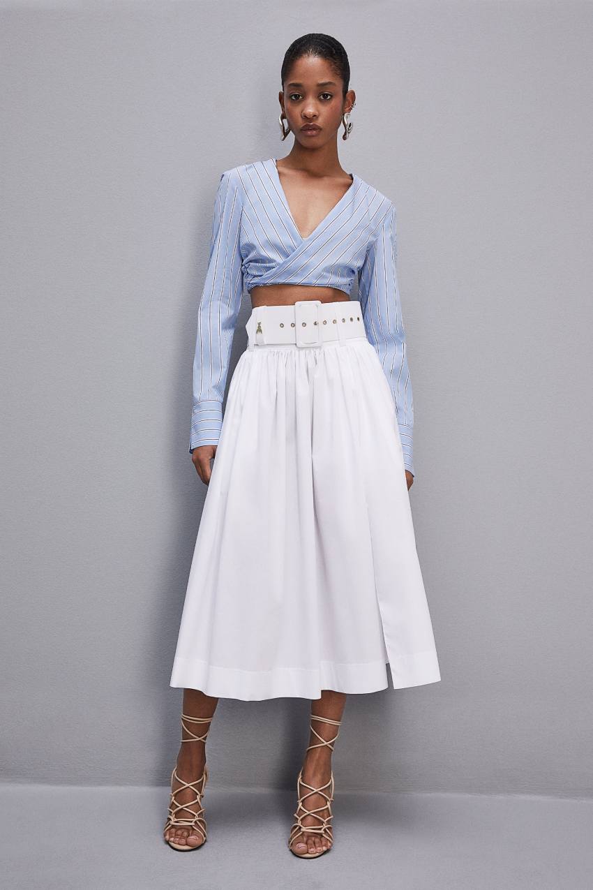 Patrizia Pepe Midi Flared Skirt With Belt ασπρα | JZBORKY-58