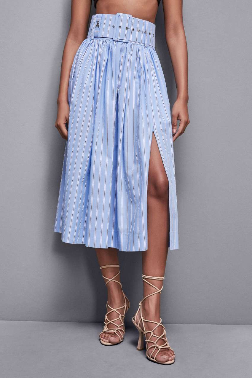 Patrizia Pepe Midi Flared Skirt With Belt ανοιχτο μπλε | OGCSZAN-20