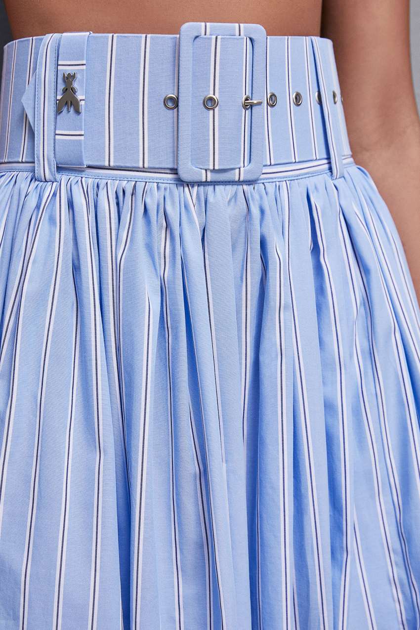 Patrizia Pepe Midi Flared Skirt With Belt ανοιχτο μπλε | OGCSZAN-20