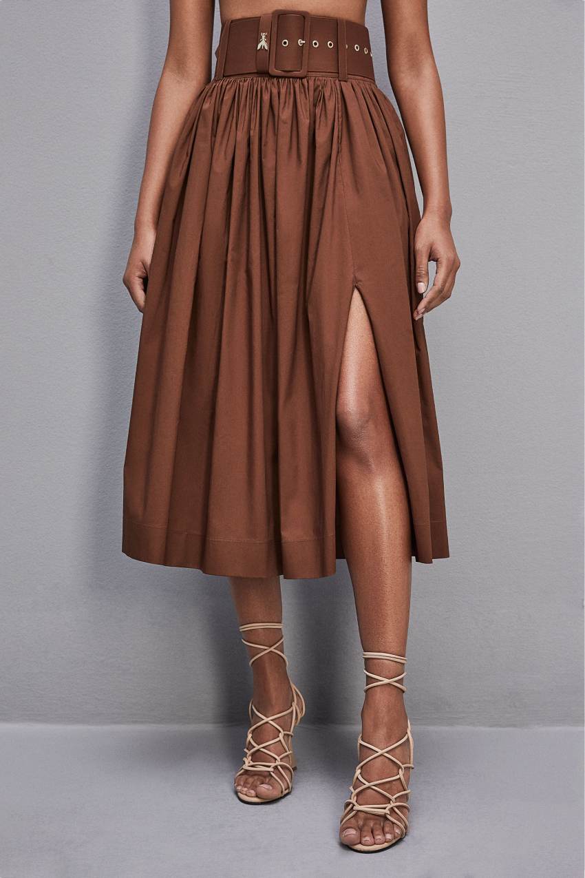 Patrizia Pepe Midi Flared Skirt With Belt καφε | VNJBWPO-19