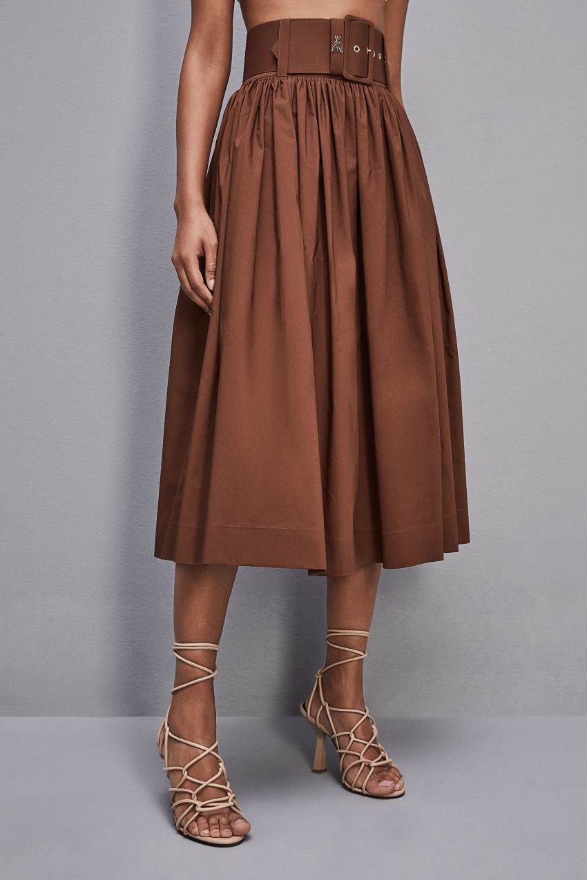 Patrizia Pepe Midi Flared Skirt With Belt καφε | VNJBWPO-19