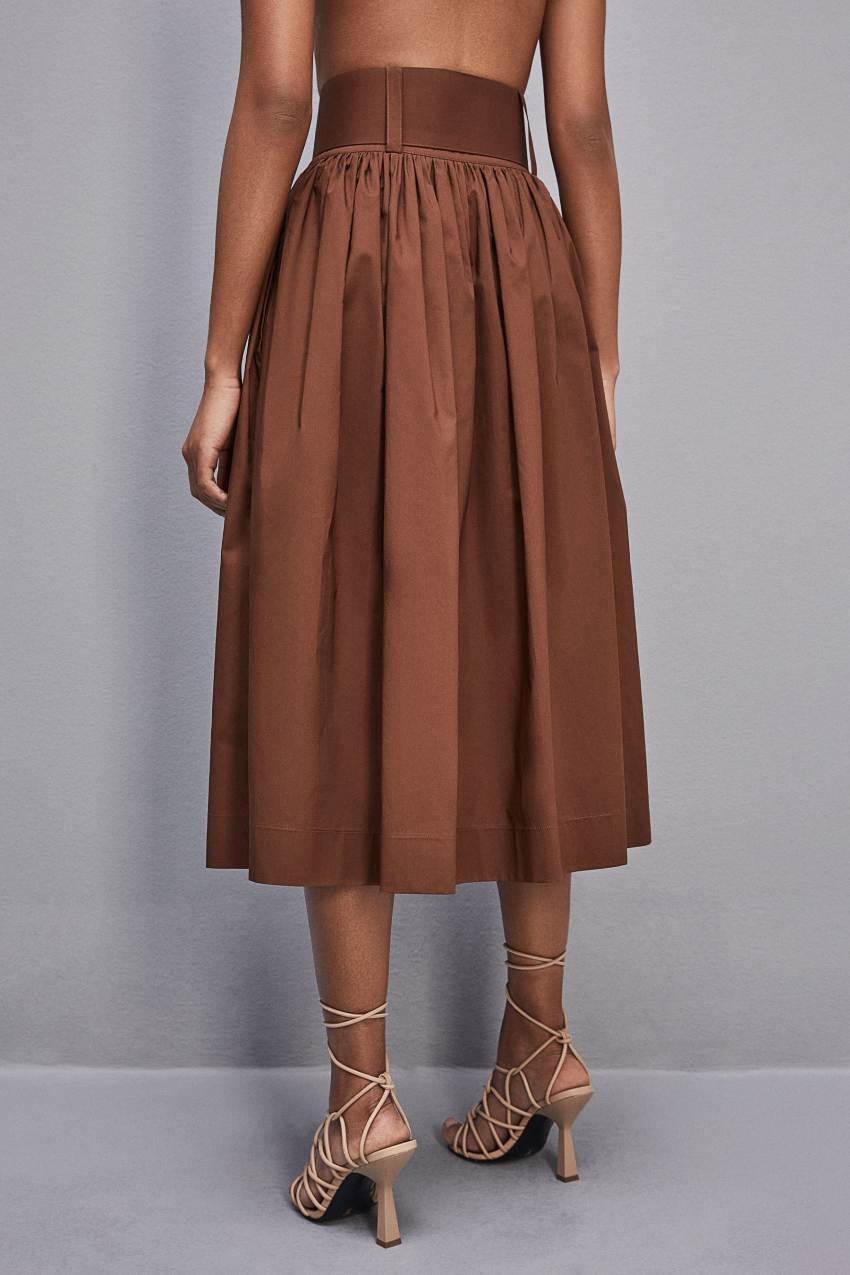 Patrizia Pepe Midi Flared Skirt With Belt καφε | VNJBWPO-19