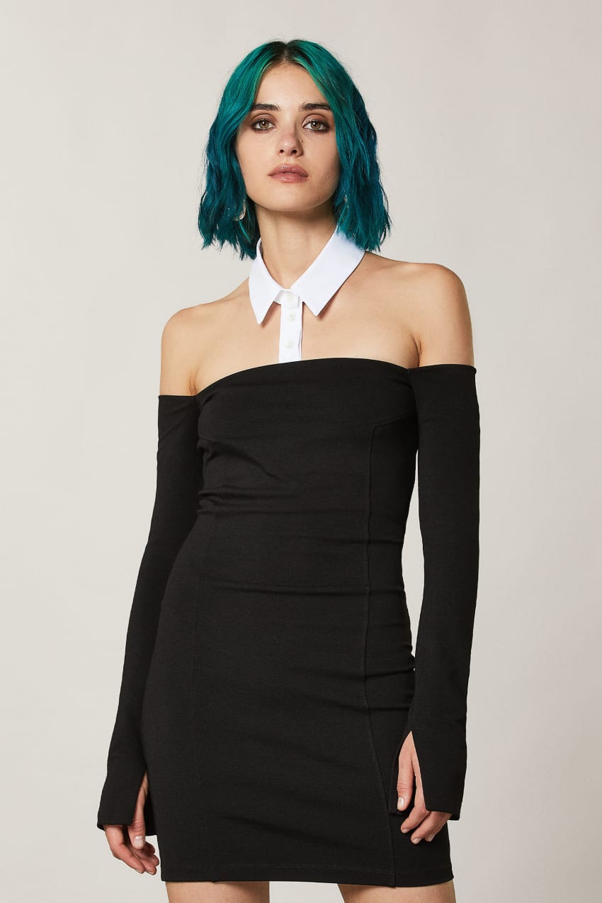 Patrizia Pepe Mini Sheath Dress With Collar μαυρα | CRNYVKE-85