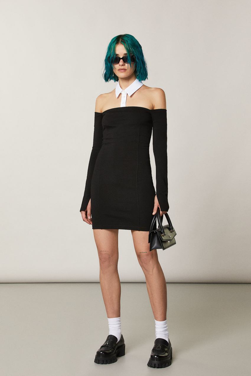 Patrizia Pepe Mini Sheath Dress With Collar μαυρα | CRNYVKE-85