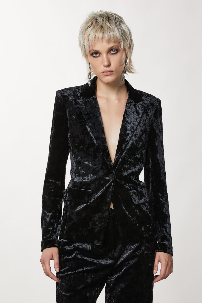 Patrizia Pepe One-button Velvet Jacket μαυρα | SAMVHJD-98