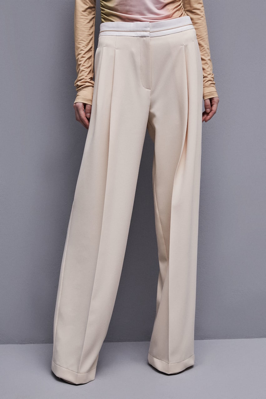 Patrizia Pepe Palazzo Pants In Technical Fabric Μπεζ | RASGVBP-25