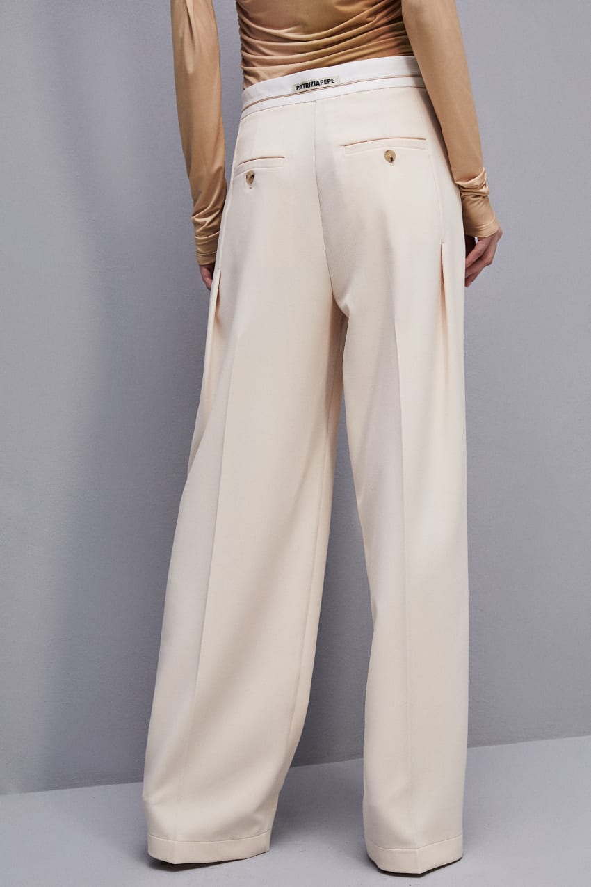 Patrizia Pepe Palazzo Pants In Technical Fabric Μπεζ | RASGVBP-25