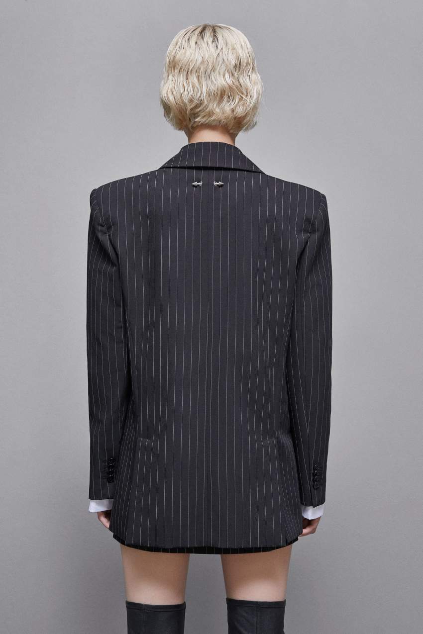 Patrizia Pepe Pinstriped One-button Flannel Blazer μαυρα | ZDTERCM-10