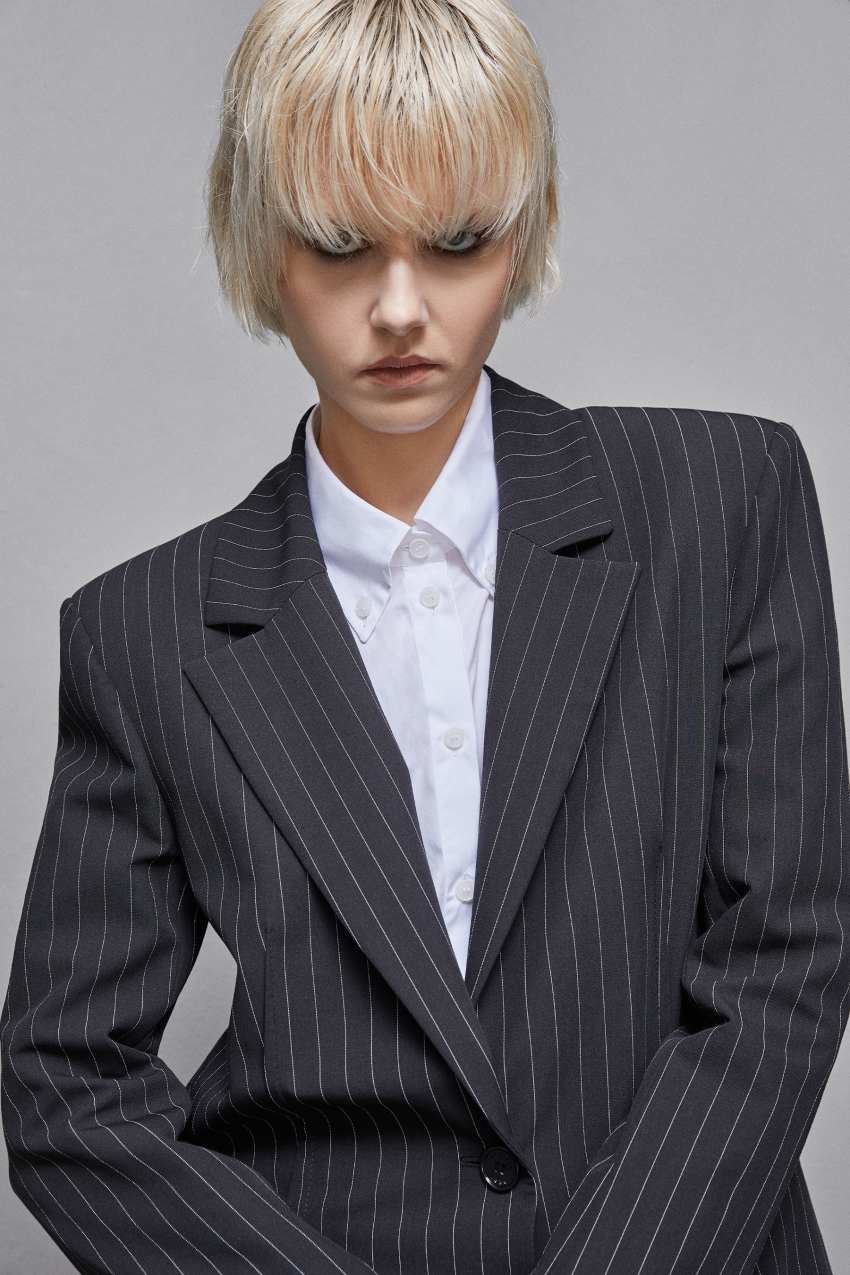 Patrizia Pepe Pinstriped One-button Flannel Blazer μαυρα | ZDTERCM-10