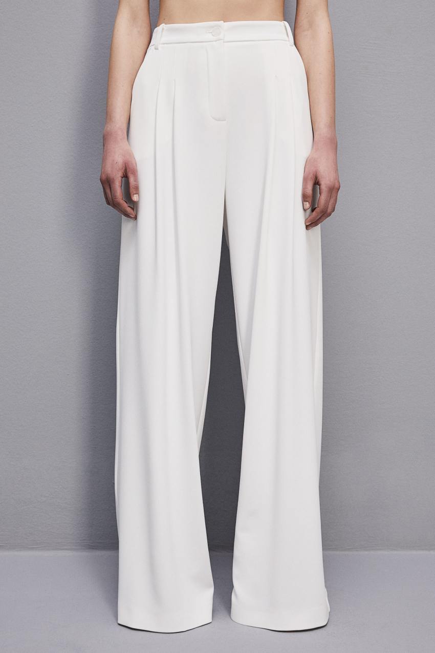 Patrizia Pepe Pleated Pants In Fluid Twill ασπρα | SRHOVPM-01