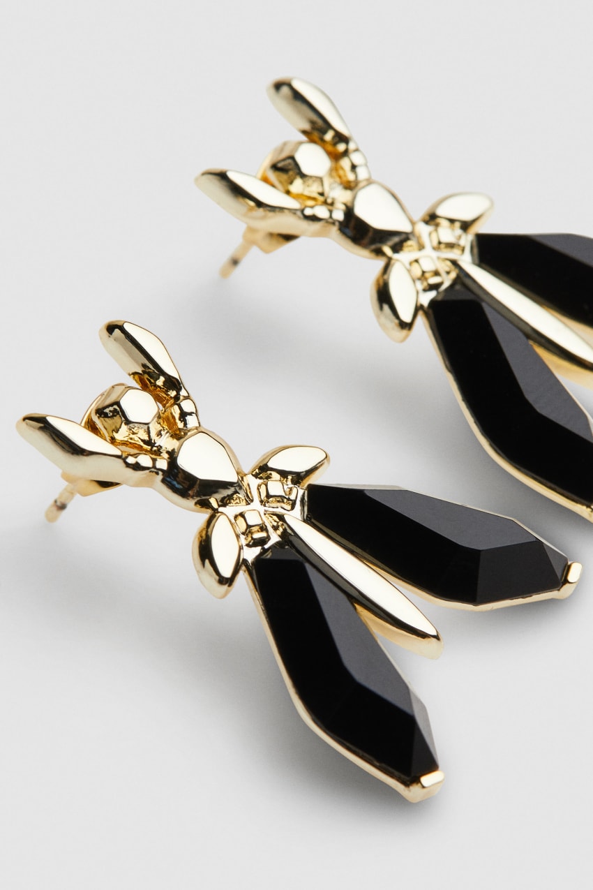 Patrizia Pepe Precious Fly Earrings With Stones μαυρα | QRAESFV-31