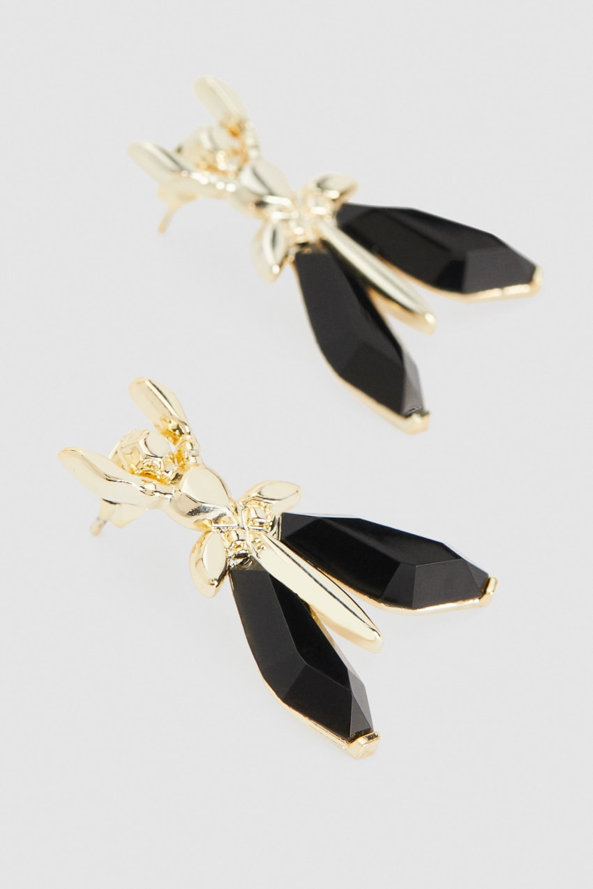 Patrizia Pepe Precious Fly Earrings With Stones μαυρα | QRAESFV-31