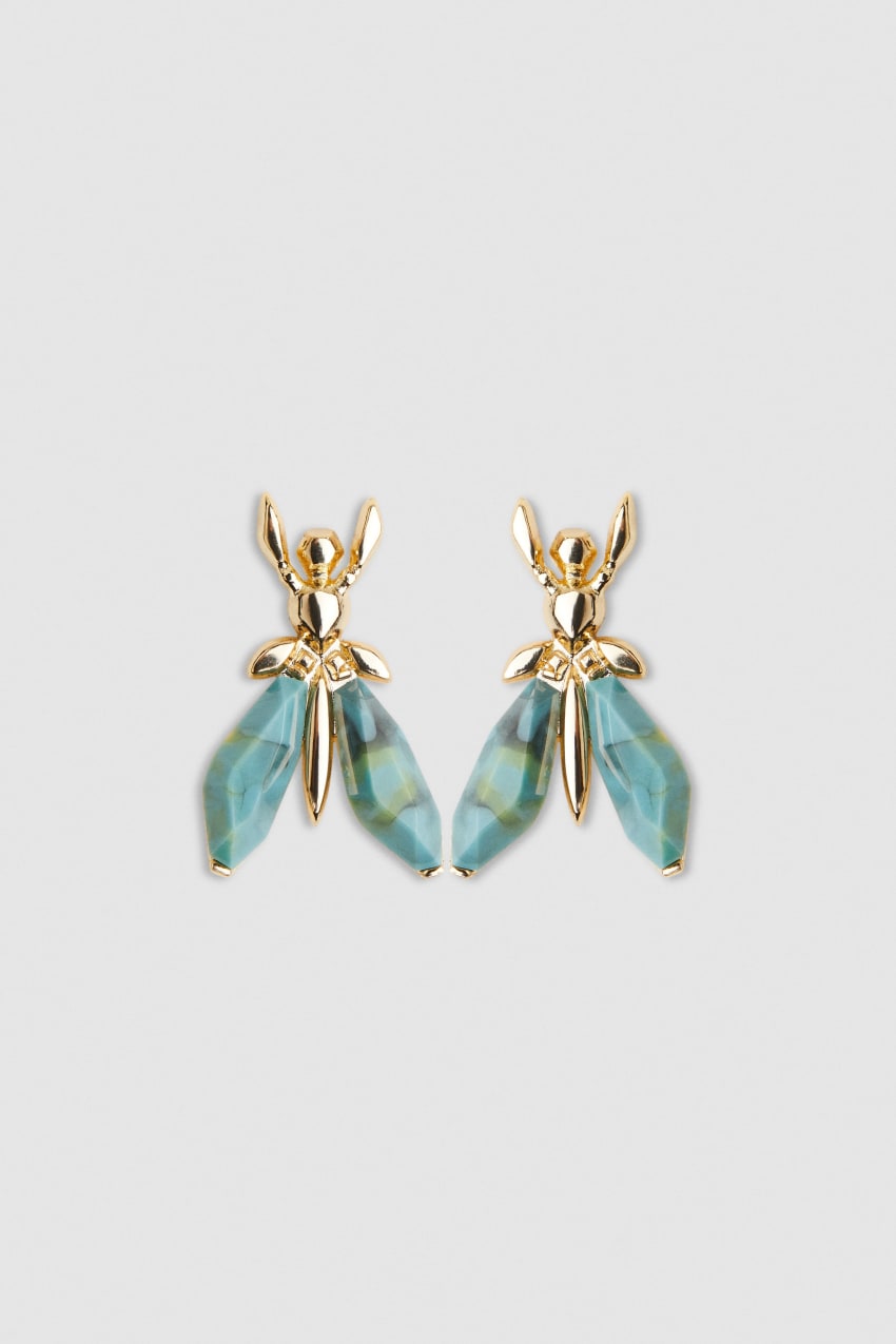 Patrizia Pepe Precious Fly Earrings With Stones πρασινο | FDGCIMX-12