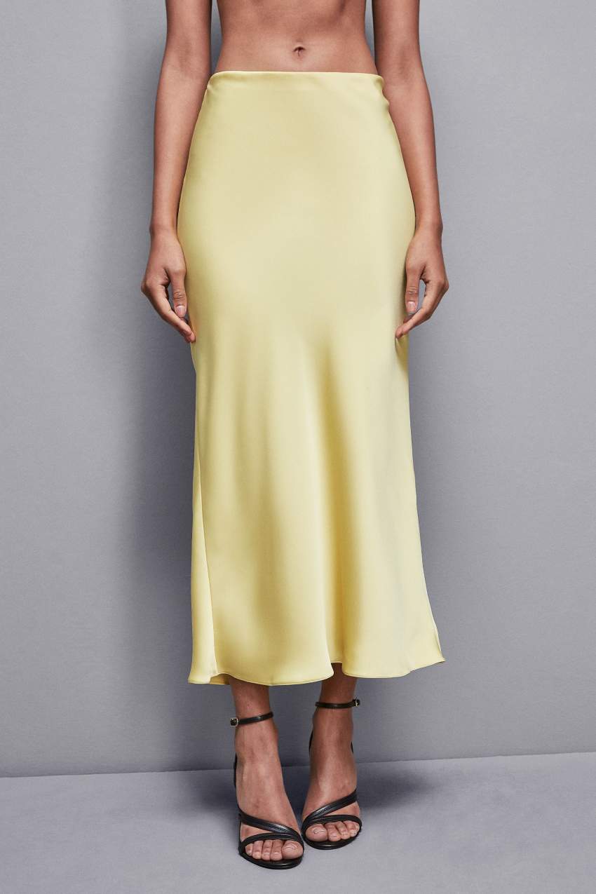 Patrizia Pepe Shiny Satin Midiskirt κίτρινα | IAWCFTM-75