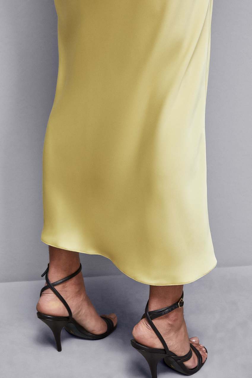 Patrizia Pepe Shiny Satin Midiskirt κίτρινα | IAWCFTM-75