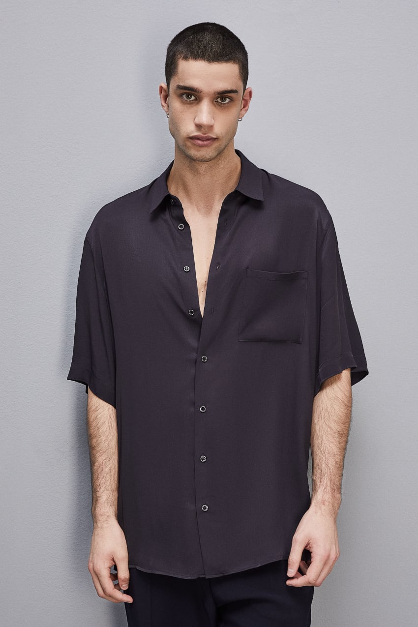 Patrizia Pepe Short Sleeve Shirt In Viscose Twill μπλε | VKRBXHP-86