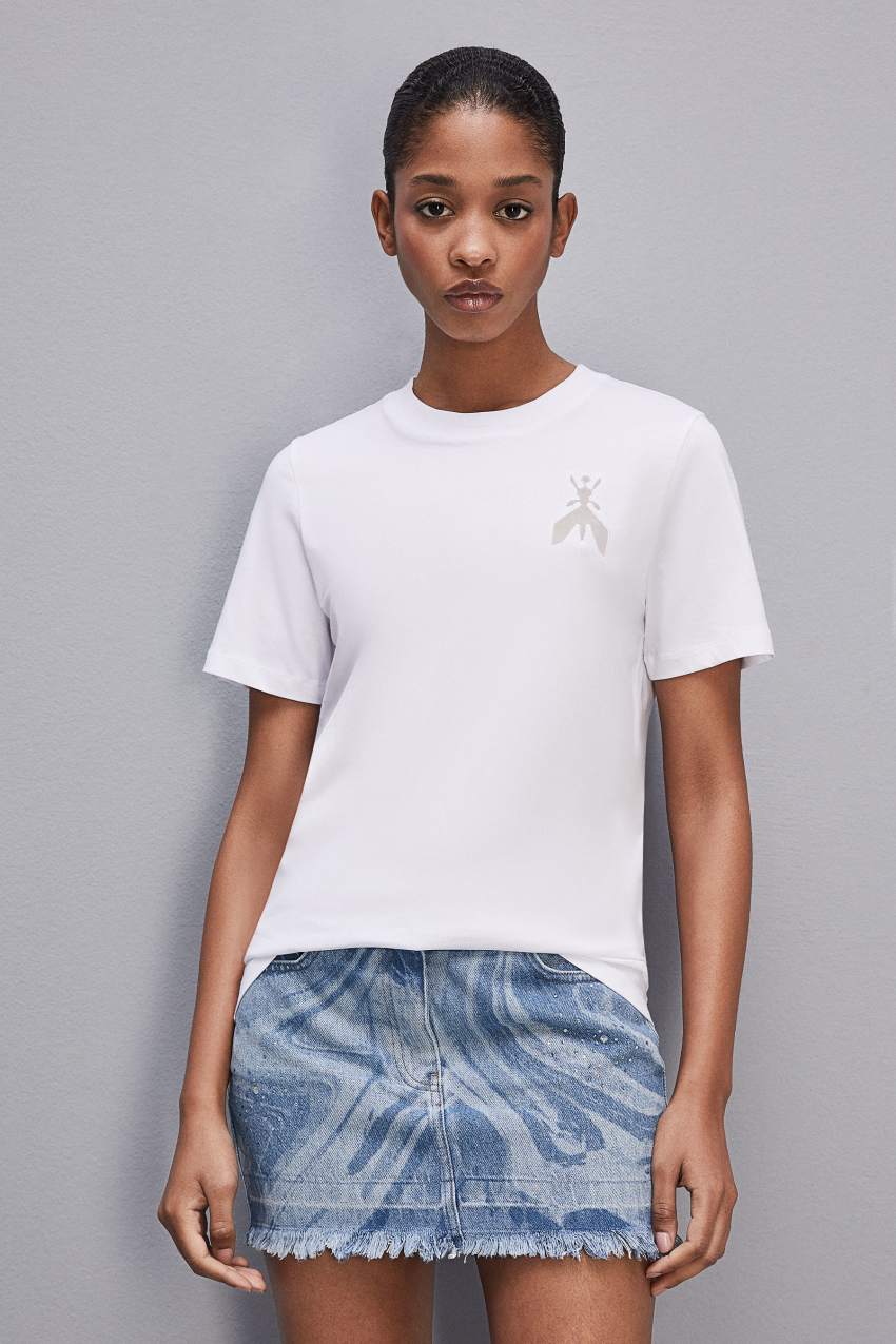 Patrizia Pepe Short-sleeved T-shirt In Cotton With Fly Patch ασπρα | WFHLQUJ-54