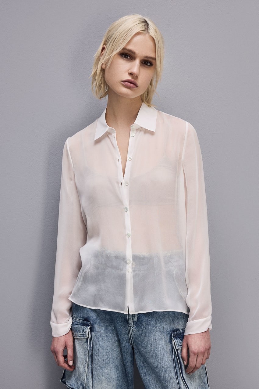 Patrizia Pepe Silk Voile Shirt ασπρα | DBOWSKM-18