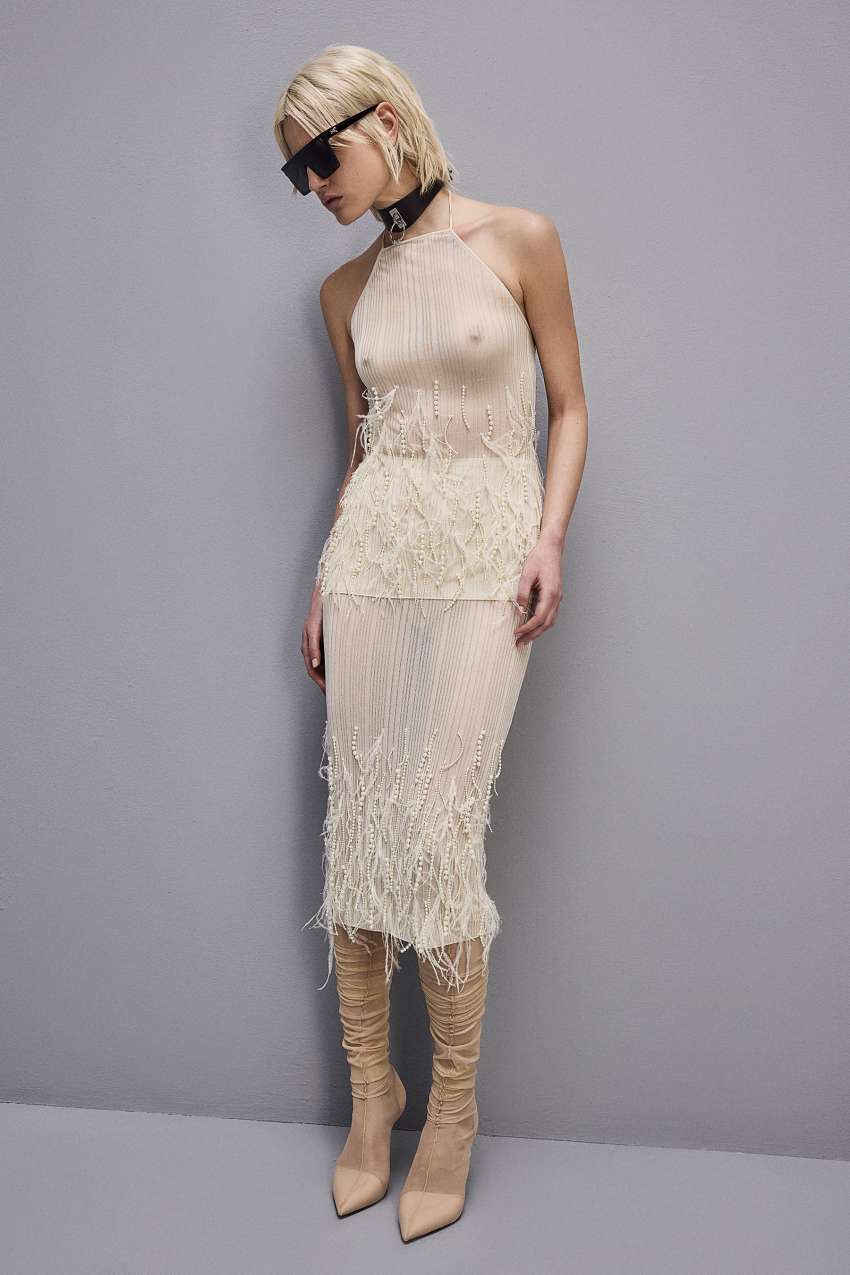 Patrizia Pepe Skirt With Feather And Pearl Embroidery ασπρα | SUBIQAD-52