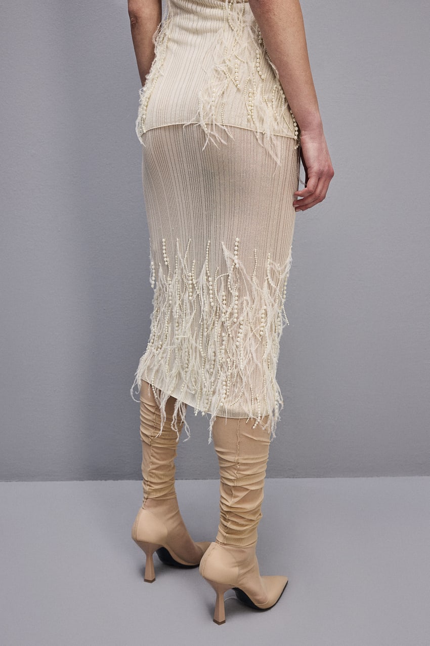 Patrizia Pepe Skirt With Feather And Pearl Embroidery ασπρα | SUBIQAD-52