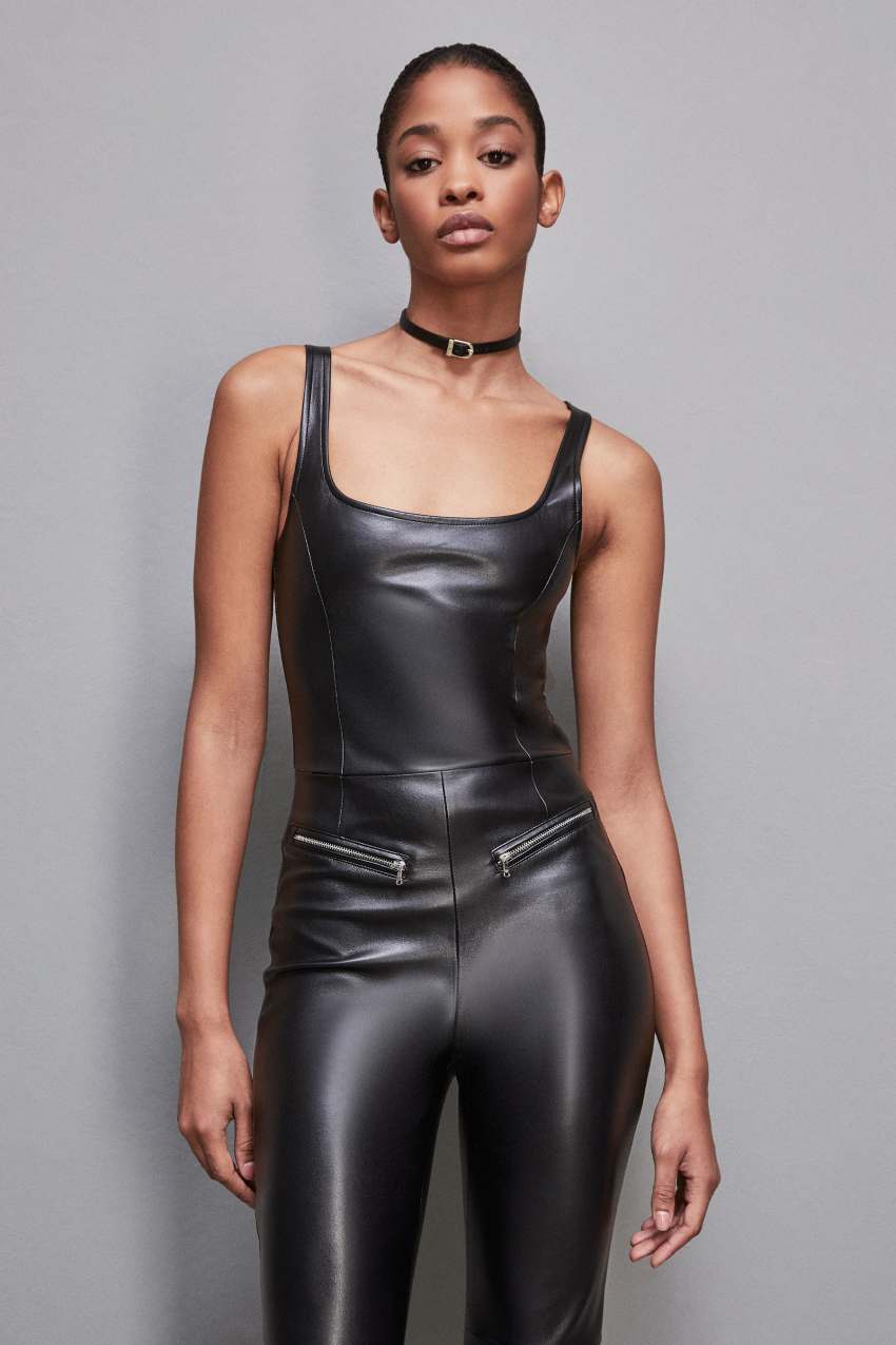 Patrizia Pepe Sleeveless Faux Leather Jumpsuit μαυρα | FJCRDLV-93