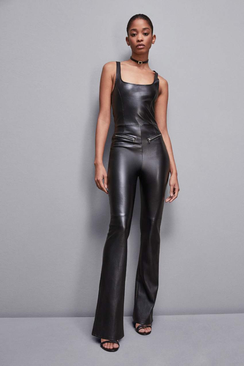 Patrizia Pepe Sleeveless Faux Leather Jumpsuit μαυρα | FJCRDLV-93